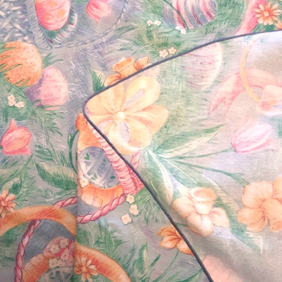 TABLECLOTH & 10 NAPKINS Easter Spring Lrg Oval 82x60 Basket Eggs Flowers Blue - Picture 7 of 8